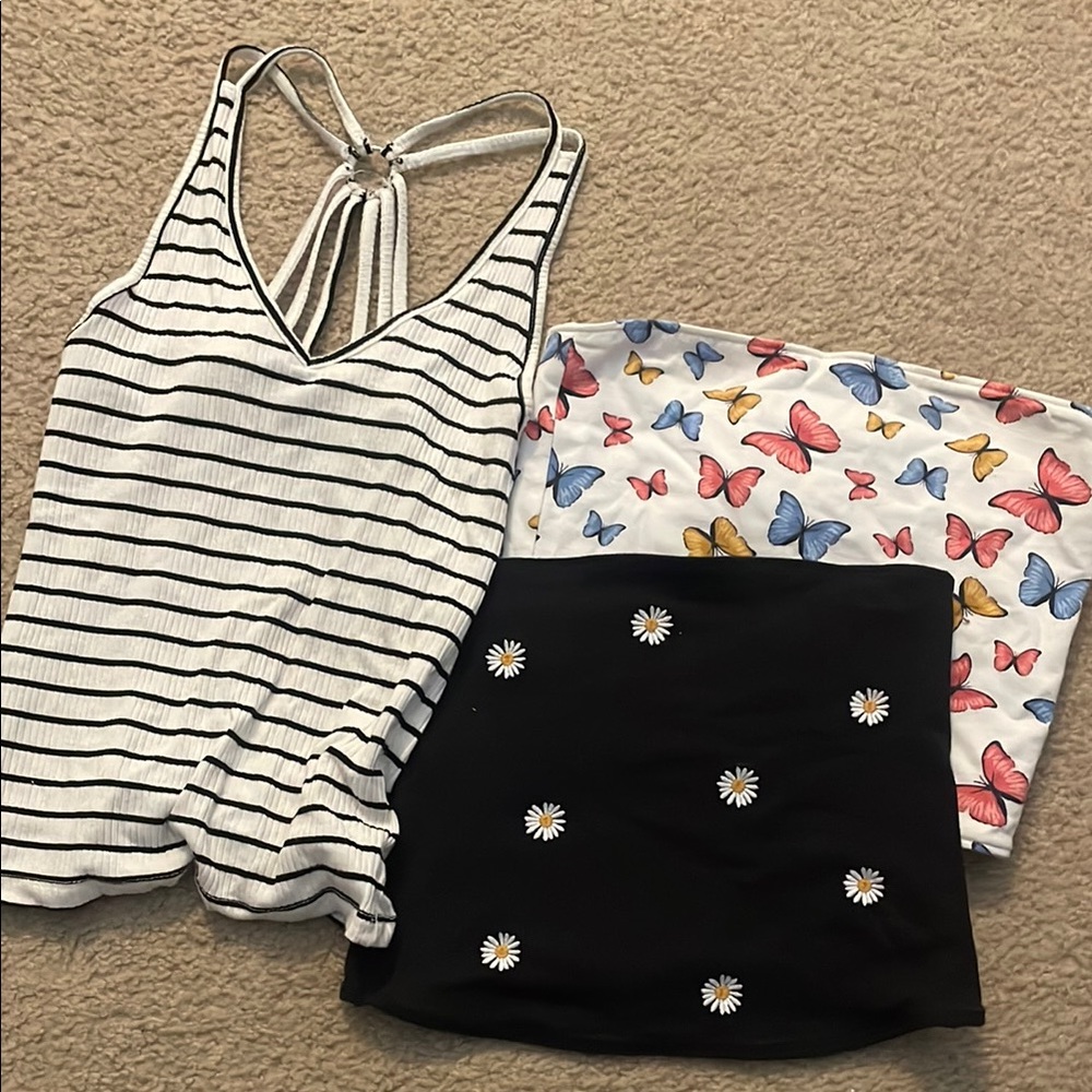 Striped Halter Top and Butterfly Tube Top Set